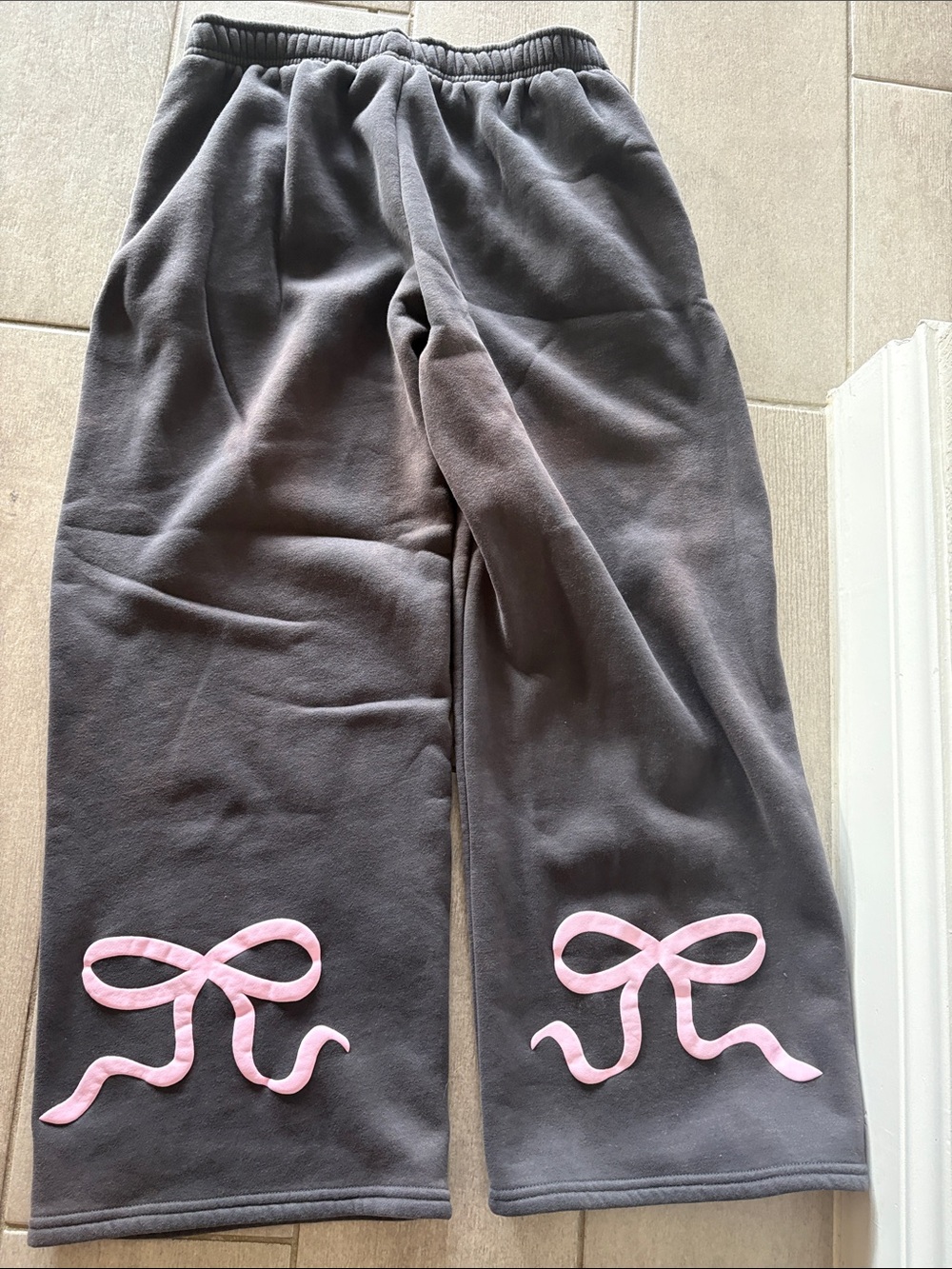 Edikted Gray Fleece Pants with Pink Logo Tag